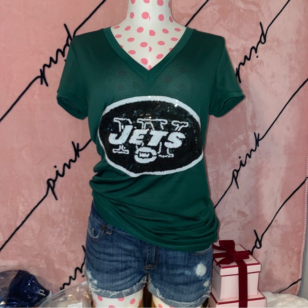 *RARE VICTORIAS SECRET PINK NFL FOOTBALL NY JETS BLING Jersey M